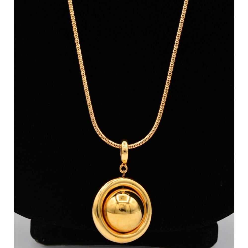 Liz Claiborne Vintage Necklace Gold Ball Pendant Snake Chain LCI Signed 1980s 9J